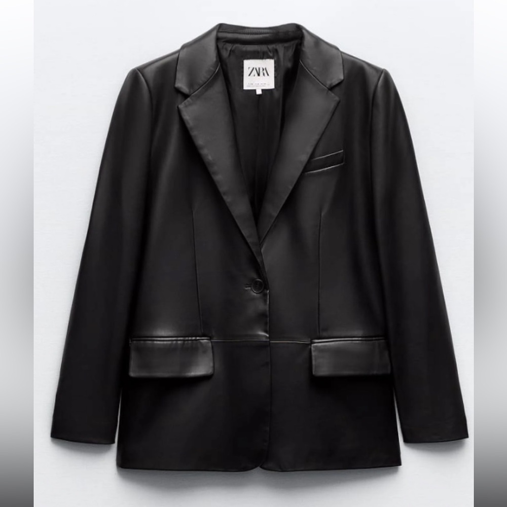 Zara Black Faux Leather Blazer
